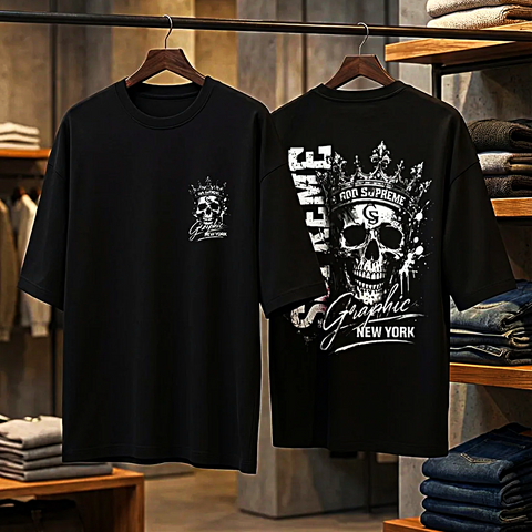 Skull Crown Graphic Black T-Shirt – Streetwear Back Print | Premium Cotton